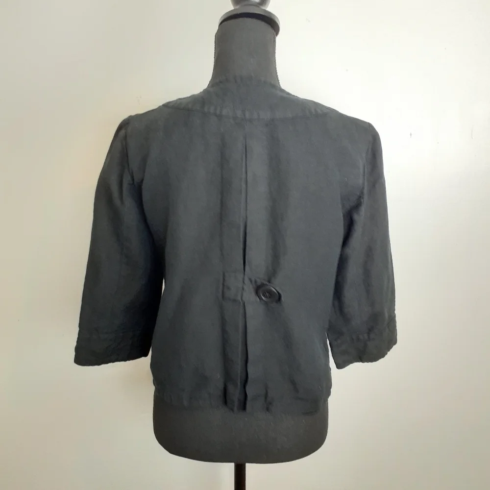 Larry Levine Linen Blend Jacket 3/4 Sleeves Cropped Shacket Blazer SOLD ON EB - Picture 3 of 8